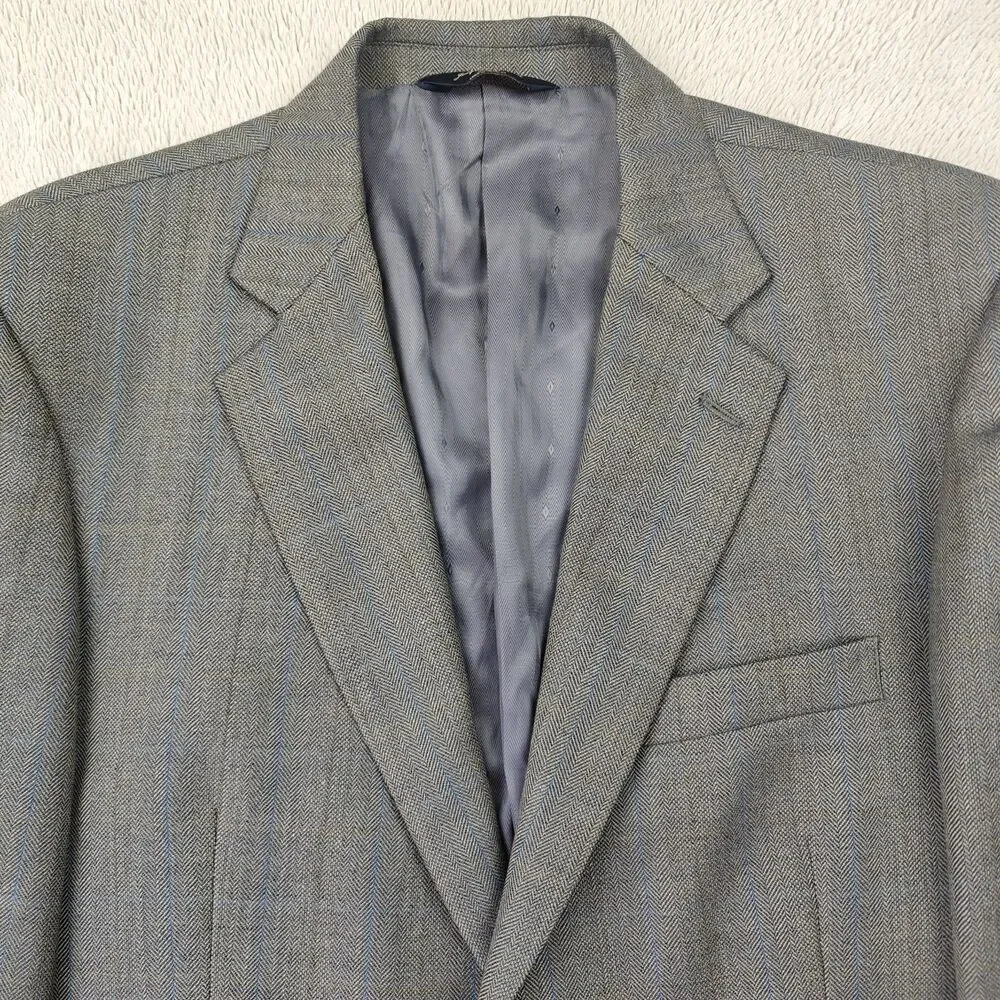 Joseph & Feiss Gold Blazer Men's 42S Grey Herringbone Striped Wool Suit Jacket
